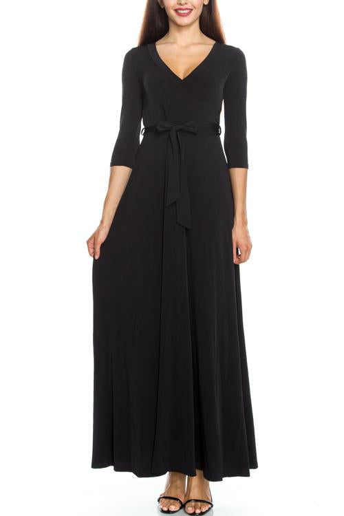 Dress - Solid Draped Self Tie Maxi Dress