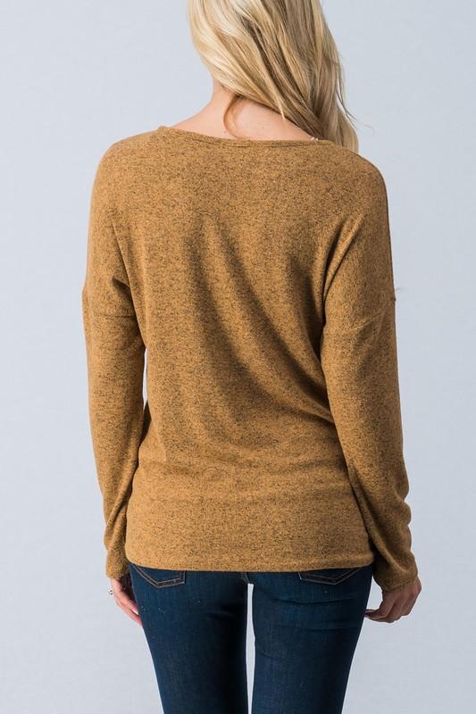 Top - V-Neck Twist Front Long Sleeve Top