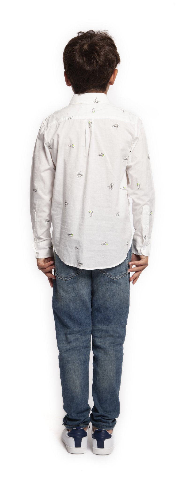 Top - Dex Kids Shoe Print Long Sleeve Button Down Shirt