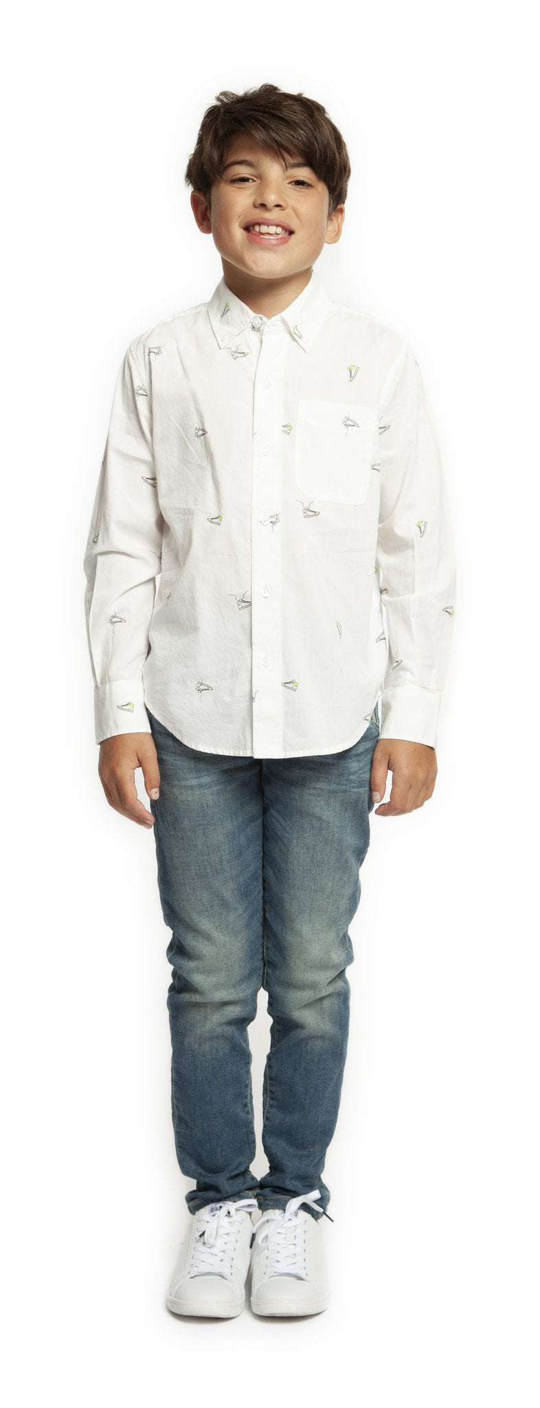 Top - Dex Kids Shoe Print Long Sleeve Button Down Shirt