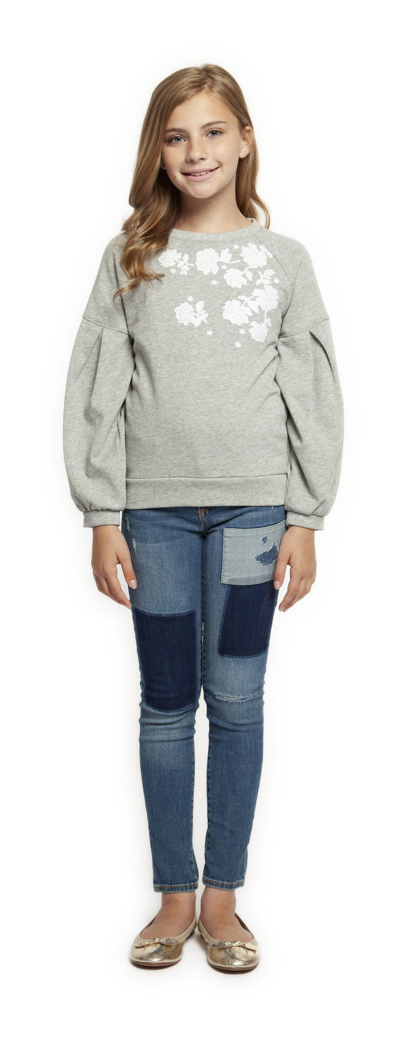 Top - Dex Kids Long Sleeve Floral Applique Crew Neck Top