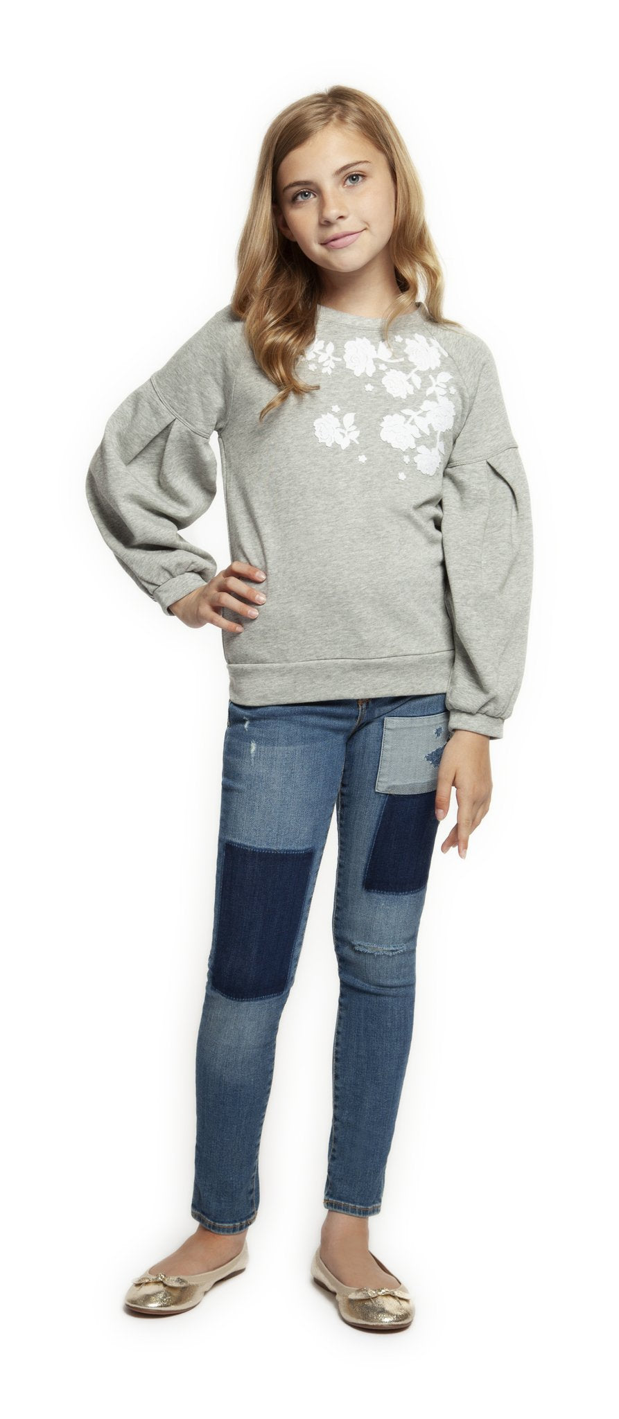 Top - Dex Kids Long Sleeve Floral Applique Crew Neck Top