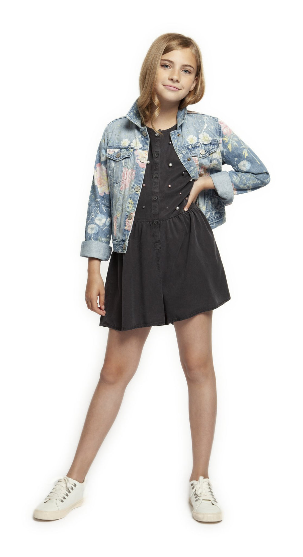 Top - Dex Kids Long Sleeve Floral Denim Jacket