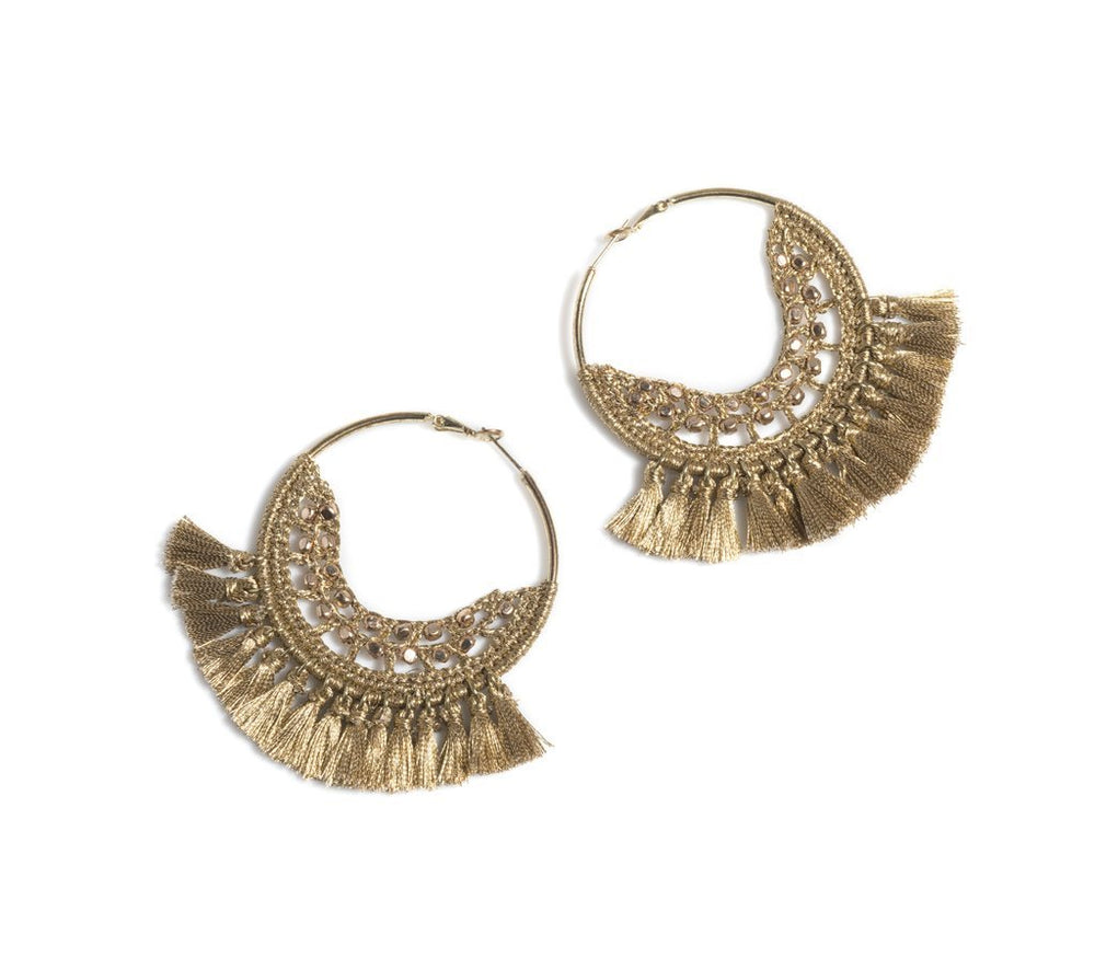 Accessory - Shiraleah Chicago Emme Crocheted Tassel Hoop Earrings