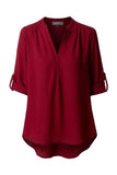 Top - Flowy Long Sleeve Semi Sheer Chiffon Blouse