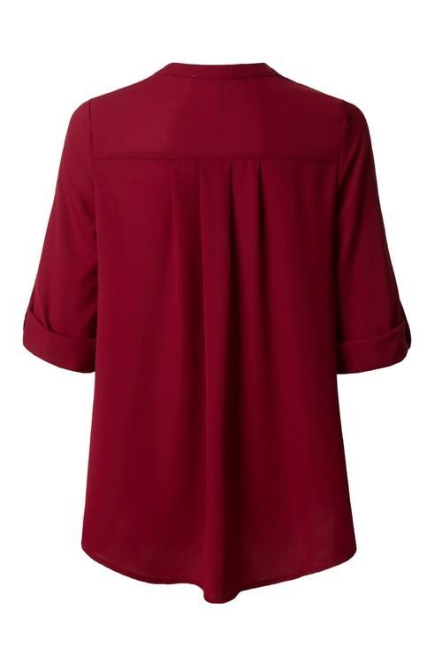 Top - Flowy Long Sleeve Semi Sheer Chiffon Blouse