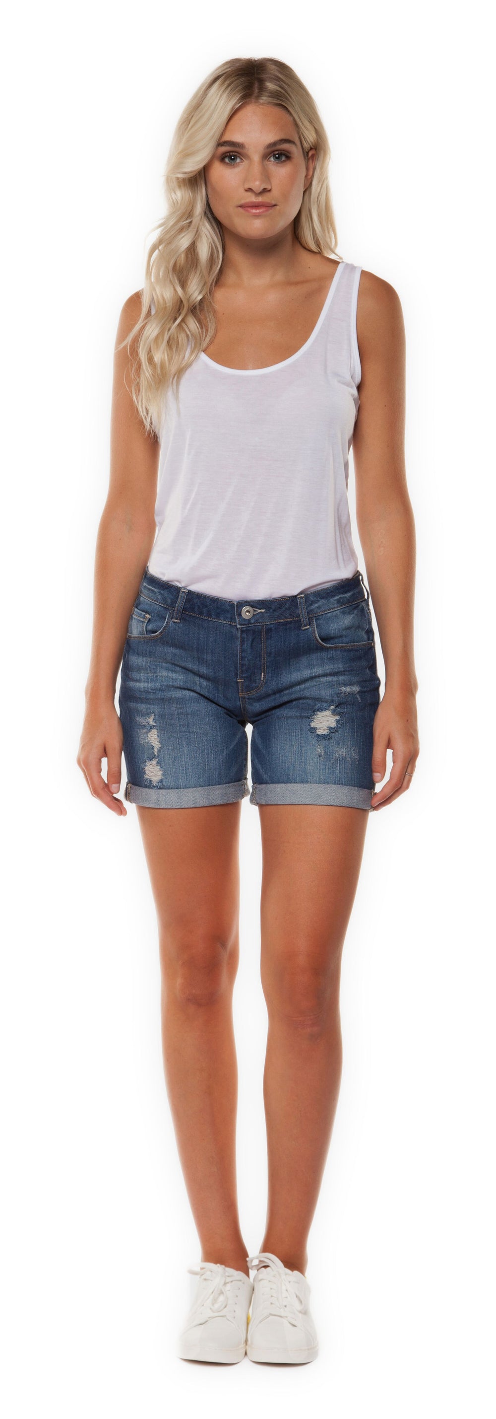 Shorts - Dex Roll Up Hem Ripped Denim Shorts