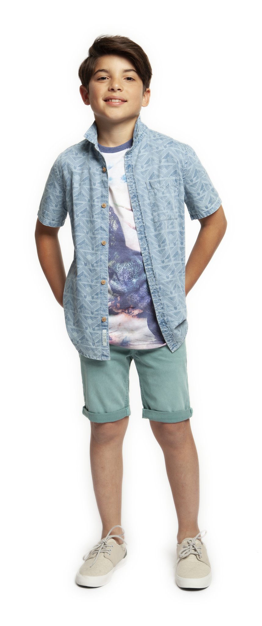 Top - Dex Kids Short Sleeve Aztek Button Front Shirt