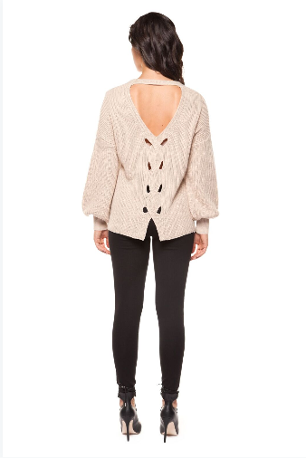 Top - Dex Open Back Puffy Long Sleeve Sweater