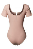 Accessory - Short Sleeve Scoop Neck Ribbed Henley Bodysuit