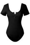 Accessory - Short Sleeve Scoop Neck Ribbed Henley Bodysuit