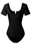 Accessory - Short Sleeve Scoop Neck Ribbed Henley Bodysuit