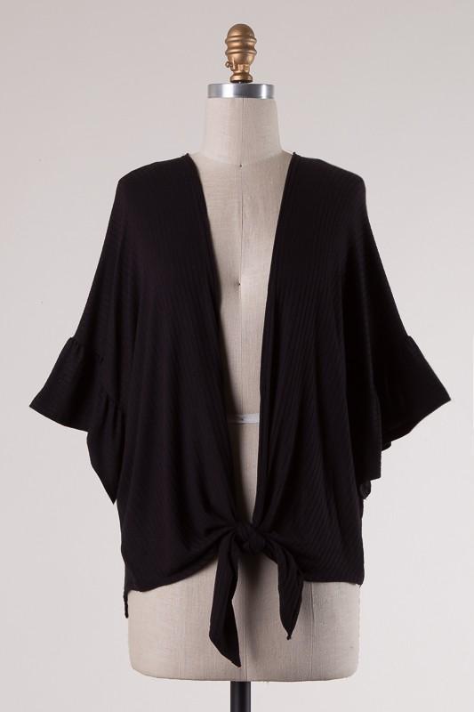 Top - 3/4 Wide Sleeve Front Tie Knot Cardigan