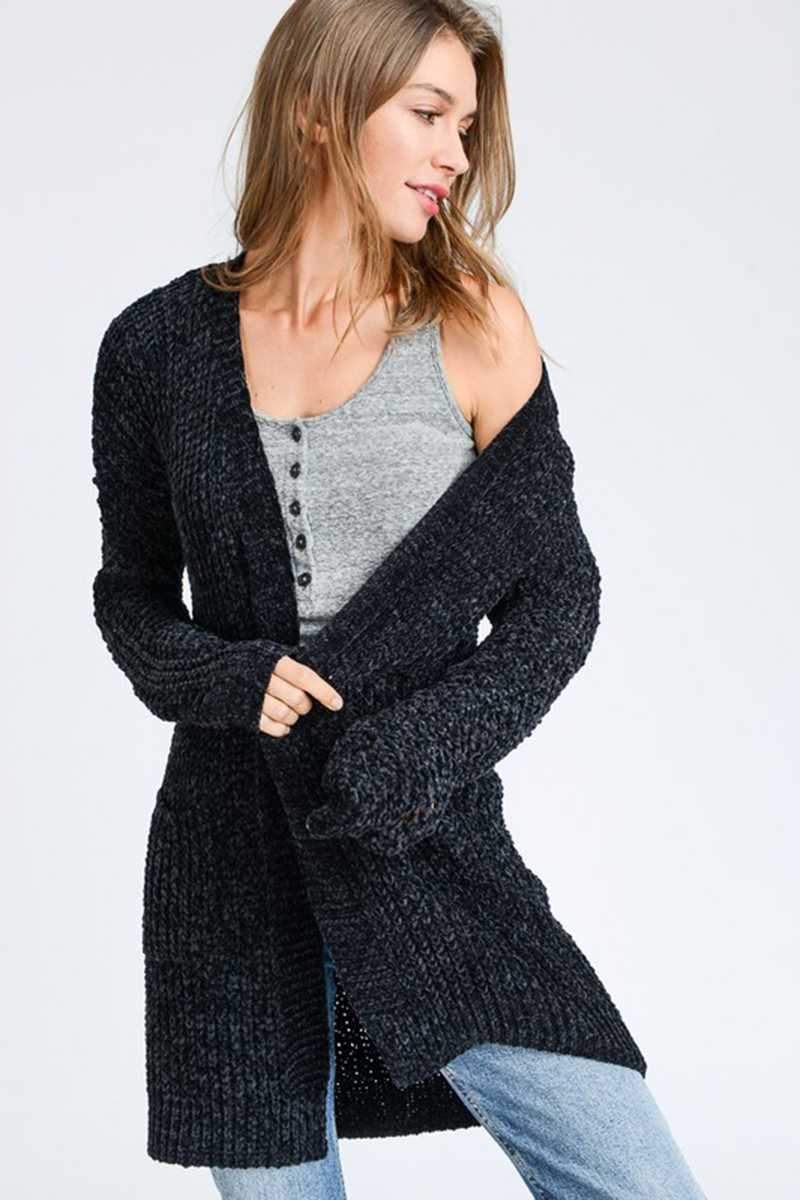 Top - Long Sleeve Pocket Detail Knit Cardigan