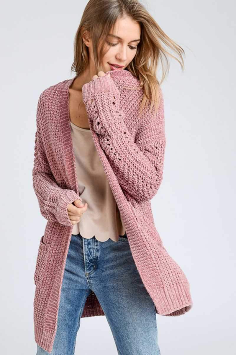 Top - Long Sleeve Pocket Detail Knit Cardigan
