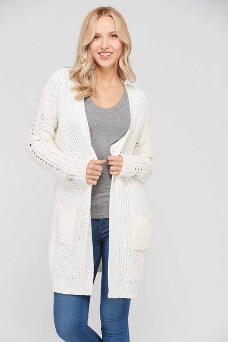 Top - Long Sleeve Pocket Detail Knit Cardigan