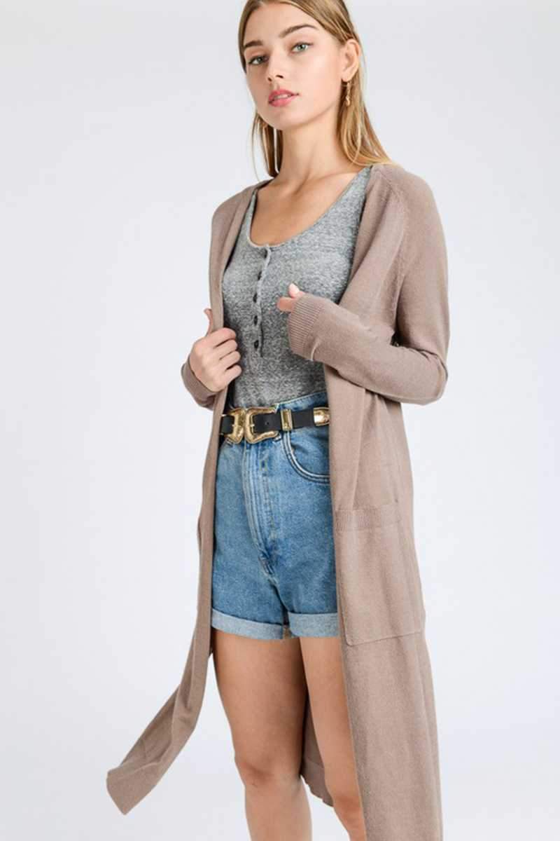 Top - Open Front Knit Long Cardigan