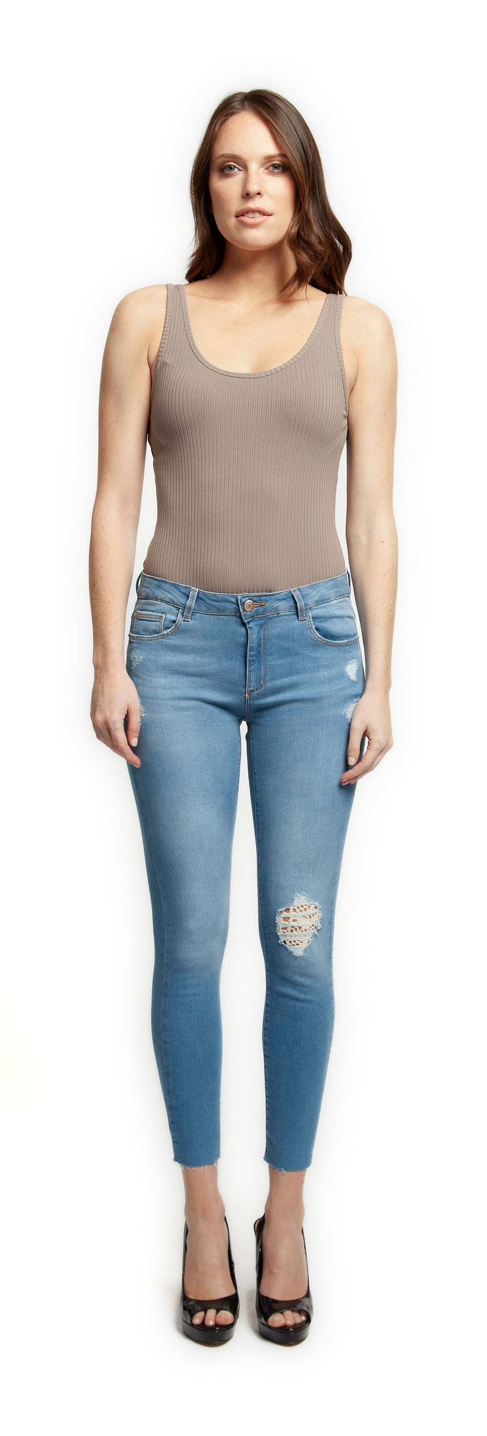 Pants - Dex Distressed Crochet Trim Skinny Jeans