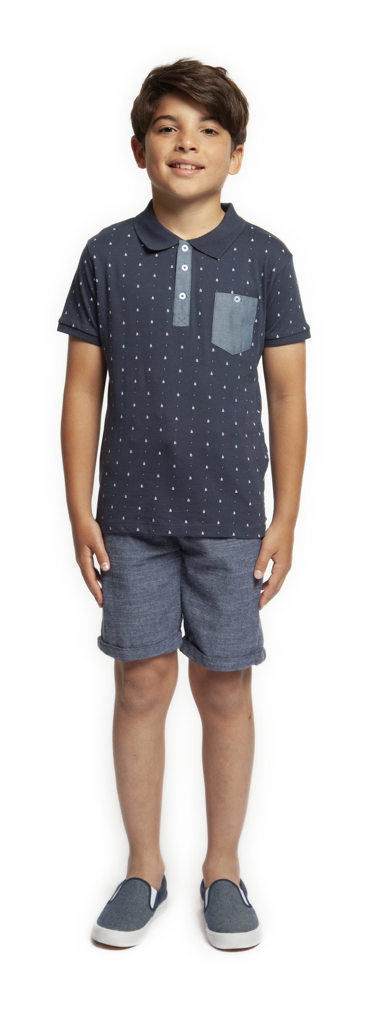 Top - Dex Kids Boat Print Short Sleeve Polo Top