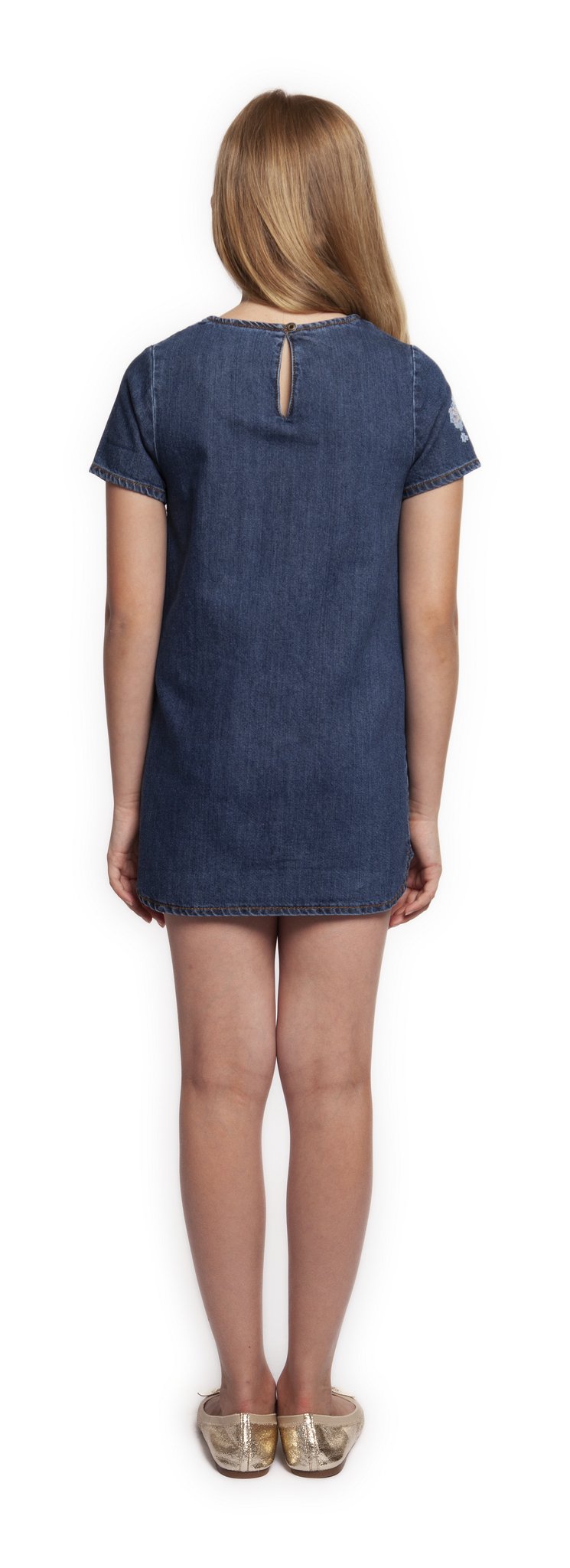 Dress - Dex Kids Short Sleeve Embroidered Floral Denim Dress
