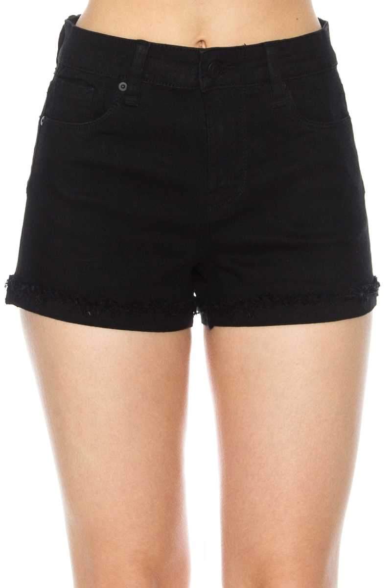 Shorts - High Rise Cuffed Frayed Hem Denim Shorts