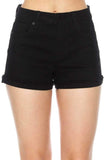 Shorts - High Rise Cuffed Frayed Hem Denim Shorts