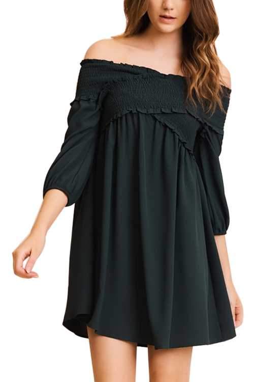 Dress - Solid Off Shoulder Wrap Detail Dress