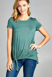 Top -  Short Sleeve Round Neck Side Knot Top