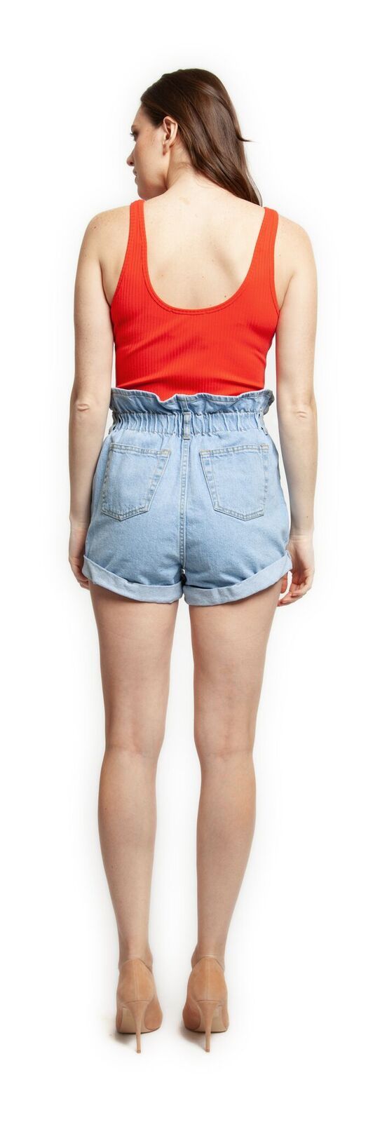 Shorts - Dex Paper Bag Waist Belted Cuffed Denim Shorts