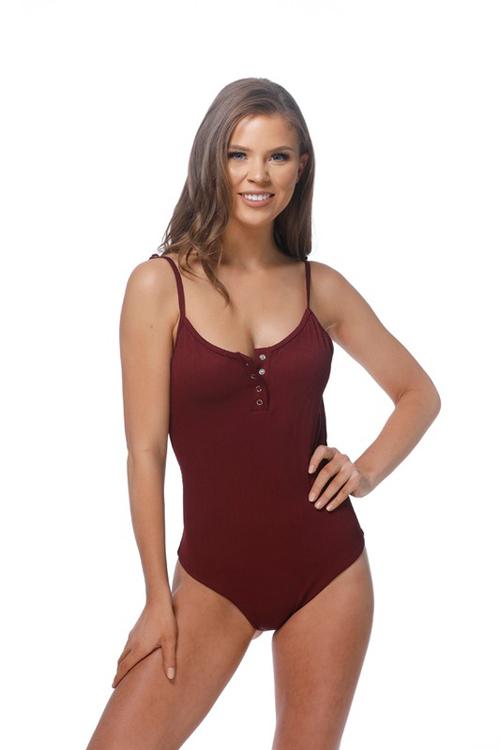 Swimsuit - Ribbed Snap Closures At Bust One Piece Swimsuit