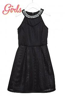 Dress - Girls Beaded Neck Pleated Front Dress