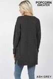 Top - Popcorn Round Neck Pocket Tunic Sweater