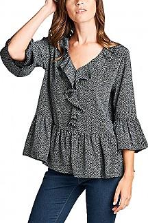 Top - Polka Dot Ruffle Woven Blouse