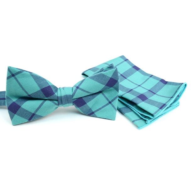 Accessory - Turquoise Plaid Bow Tie/Hankerchief Set