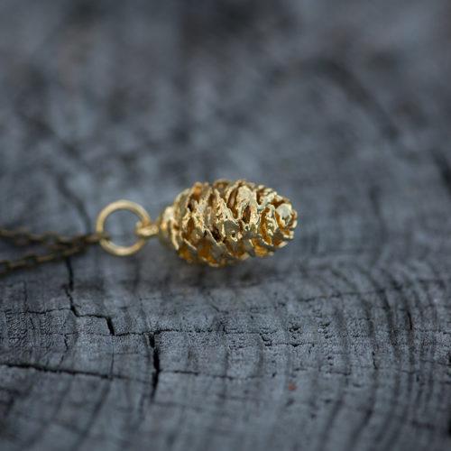 Accessory - Lace Brick Design Gold Dipped Pine Cone Necklace