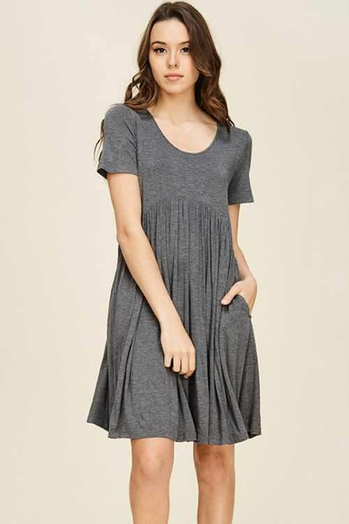 Dress - Solid Empire Short Sleeve Dress