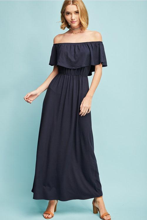 Dress - Off Shoulder Ruffle Detail Maxi Dress