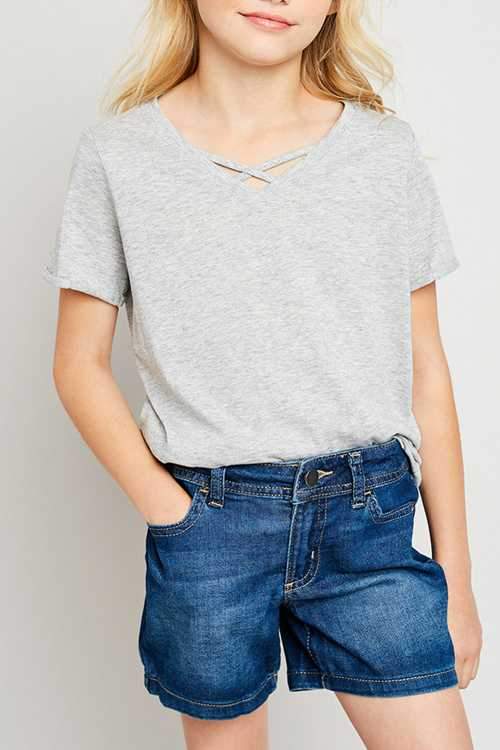 Top - Kids Solid Front Straps Detail Top