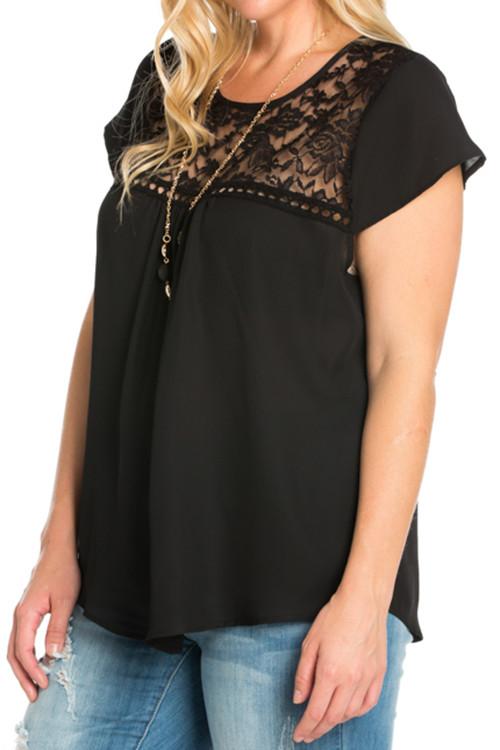 Top - Solid Lace Detail Top