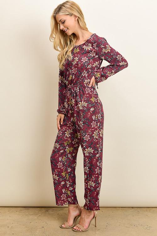 Jumpsuit - Floral Long Sleeve Jumpsuit