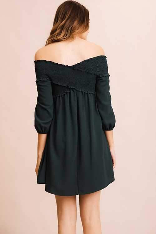 Dress - Solid Off Shoulder Wrap Detail Dress