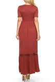 Dress - Shirring Crochet Lace Trim Maxi Dress