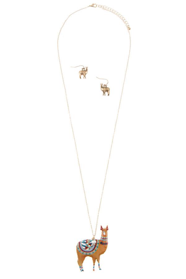 Accessory - Llama Pendant Long Necklace Set