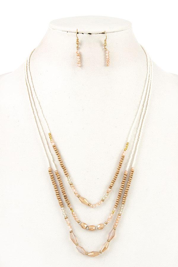 Accessory - Mix Bead Gem Layered Necklace Set