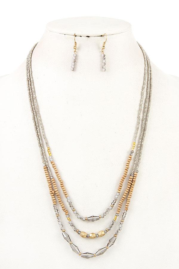 Accessory - Mix Bead Gem Layered Necklace Set