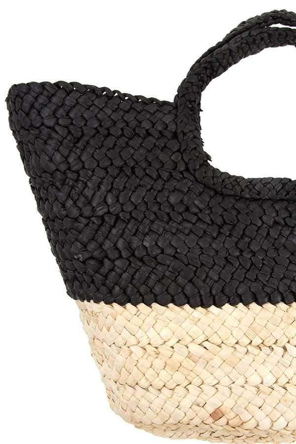Accessory - Two Tone Straw Bucket Tote Bag