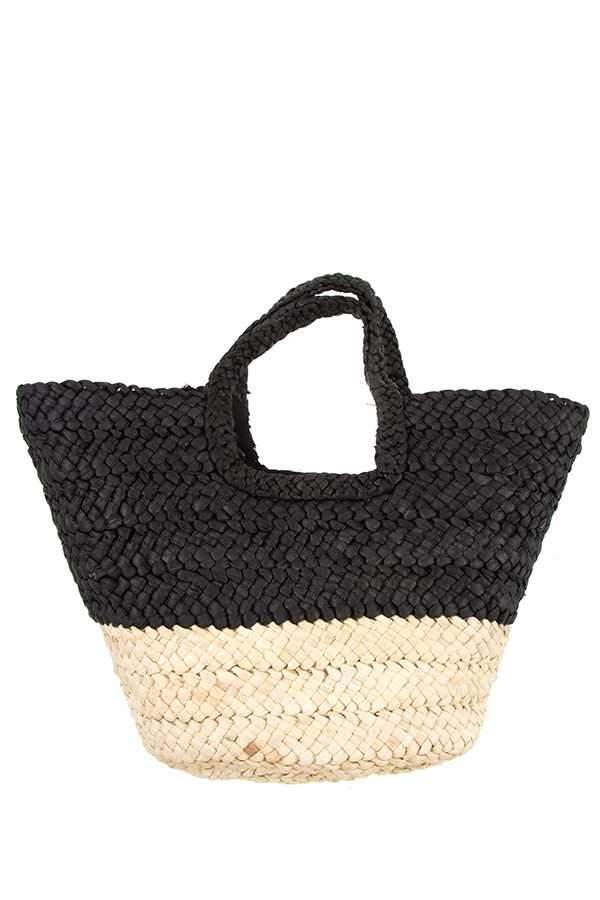 Accessory - Two Tone Straw Bucket Tote Bag