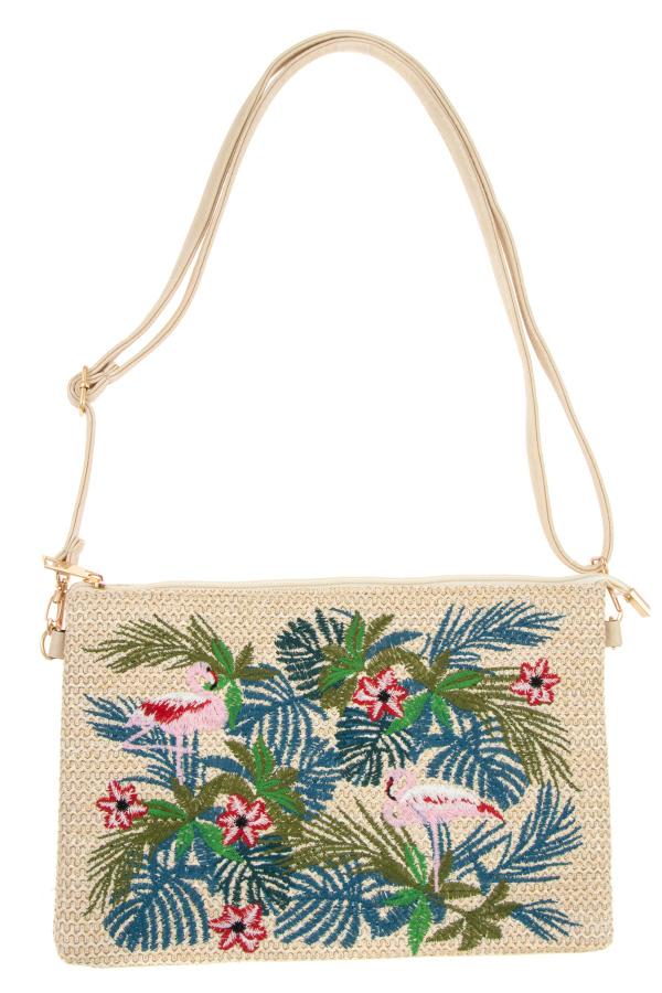 Accessory - Mix Leaf Flamingo Accent Clutch Bag
