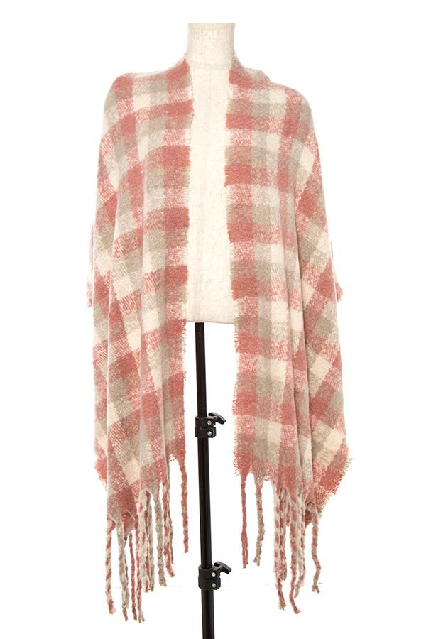 Scarf - Checkered Oblong Fringe Scarf