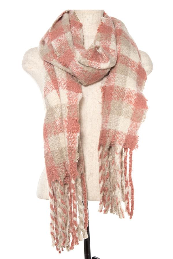Scarf - Checkered Oblong Fringe Scarf